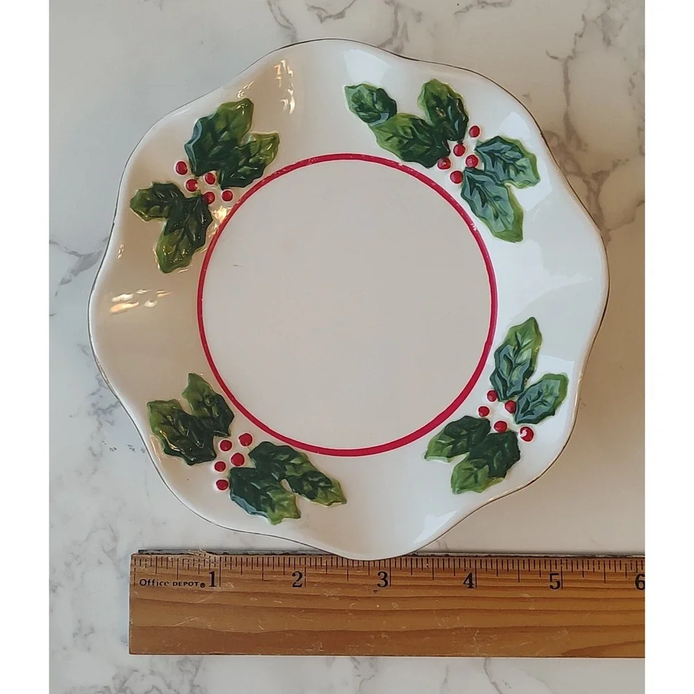 Vtg Christmas JKL Holly & Berry Candy Stand Cookie Plate Soap Jewelry Dish B8
